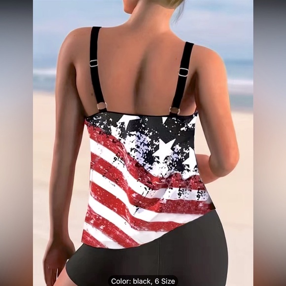 NWT 🏖️ BLACK RED WHITE TANKINI TOP SWIM 2-PIECE SHORTS SET Women’s XL or XXL - Picture 2 of 12